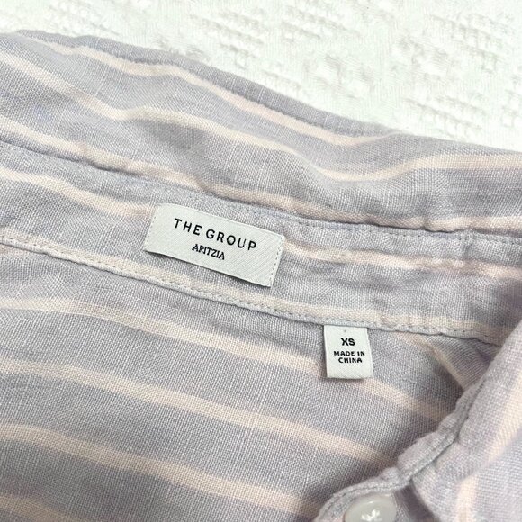 The Group Artizia Relaxed Linen Button Front Stripe Top Blue Size XS - Picture 3 of 6